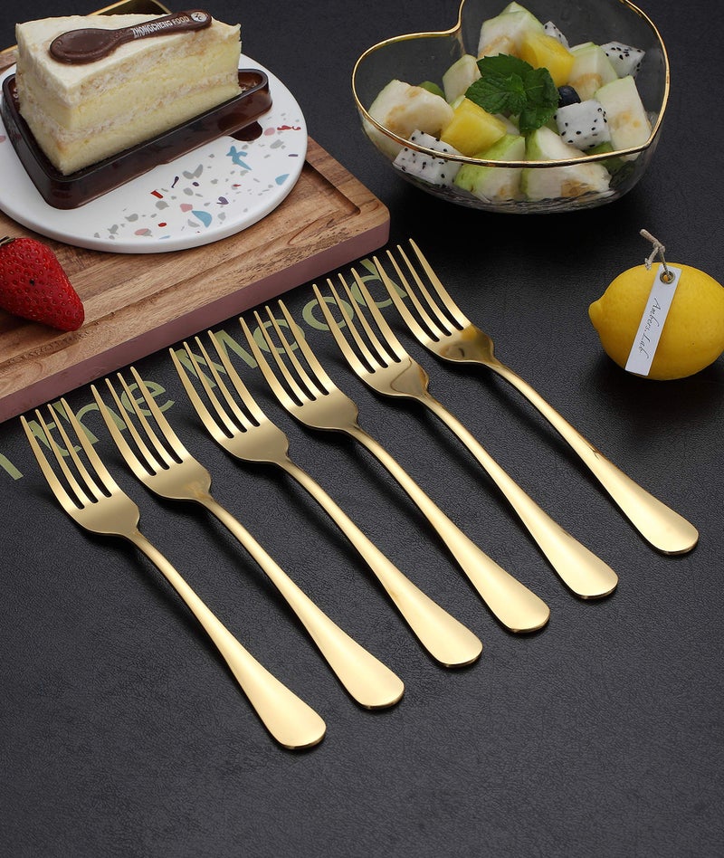 Kyraton Gold Dinner Forks - 6 Piece Set, Stainless Steel, 8.17 Inch, Titanium Plated Wedding Silverware - Image 4